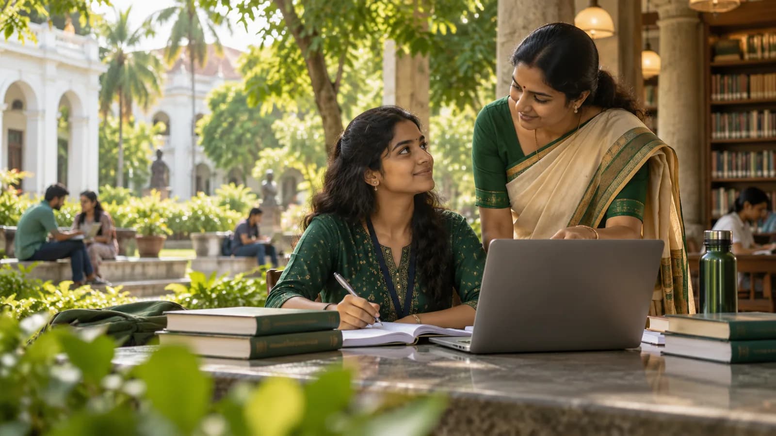 Illustrative college student receiving scholarship mentoring in Puducherry