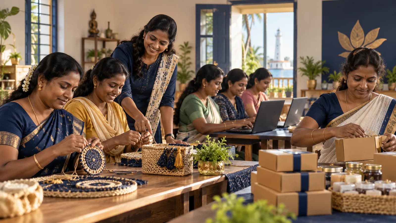 Illustrative women learning practical skills together